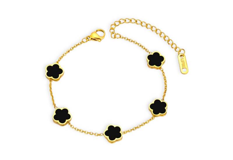 Felino Armband Blume Kleeblatt Glück Liebe Armkette Gold Schwarz Damen Frauen (Schmuckbeutel), Glücksbringer, Deutsche Marke von Felino