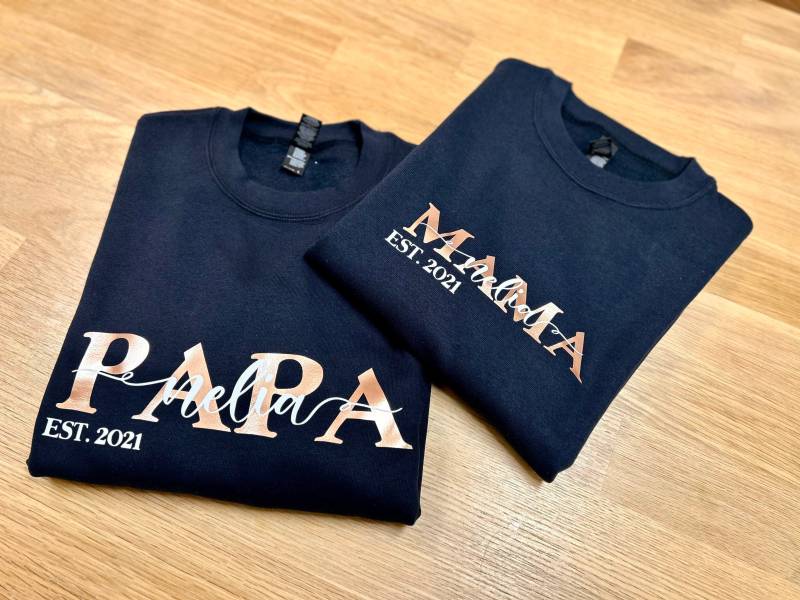 2Er Pullover Set Papa + Mama/Personalisierte Pullis Geschenk Vater/ Dad Mom Sweatshirt Familie von FelinusDruck