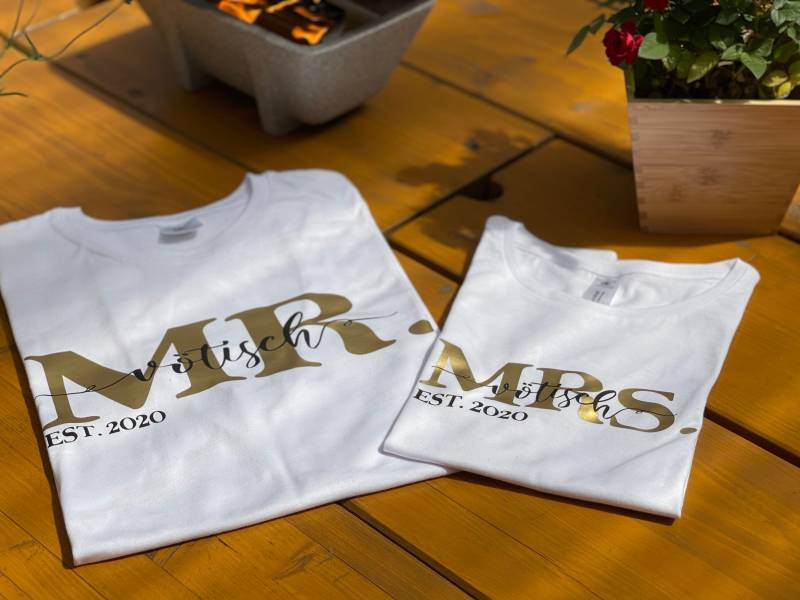 2Er Shirt-Set/Mr. & Mrs. Hochzeit /Hochzeitstag Freundin Personalisierte Paar T-Shirts Geschenk Boyfriend Girlfriend Wedding von FelinusDruck