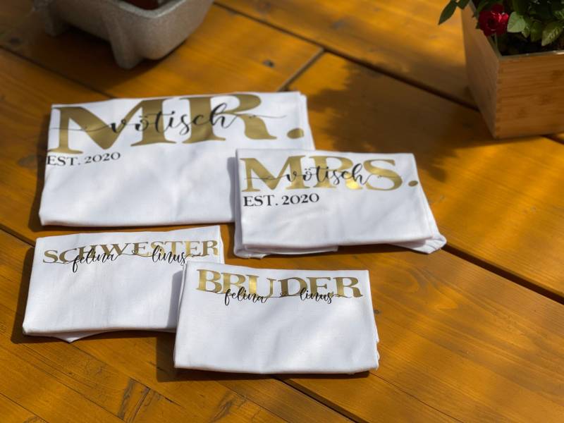 4Er Shirt-Set/Mr. & Mrs. + 2 Kinder Shirts Hochzeit Hochzeitstag Freundin Personalisierte Paar T-Shirts Geschenk Wedding von FelinusDruck