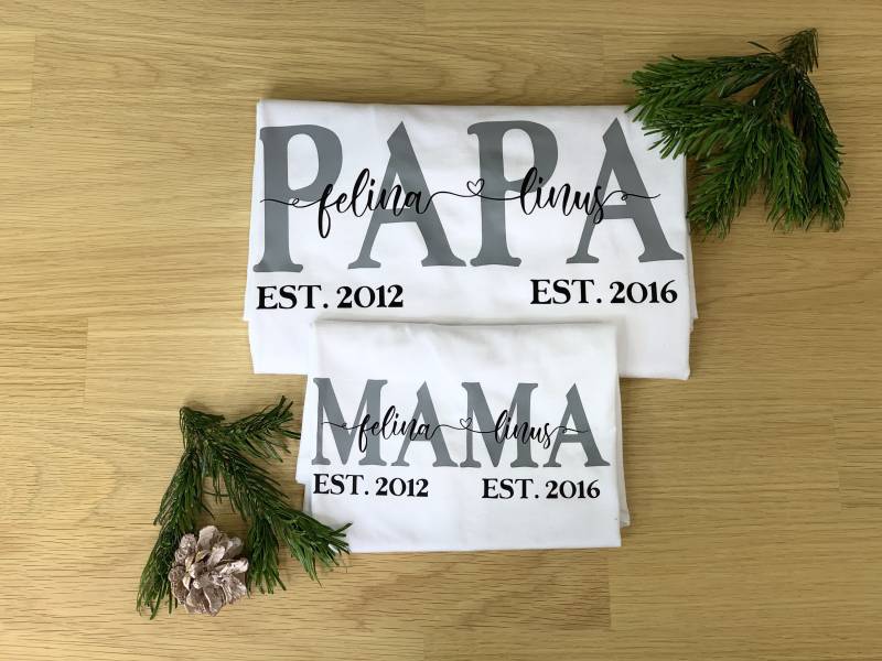 Mama+ Papa 2Er Shirt-Set/Personalisierte Eltern T-Shirts Geschenk Mama Papa Familien Shirts Für Stolze Weiß von FelinusDruck