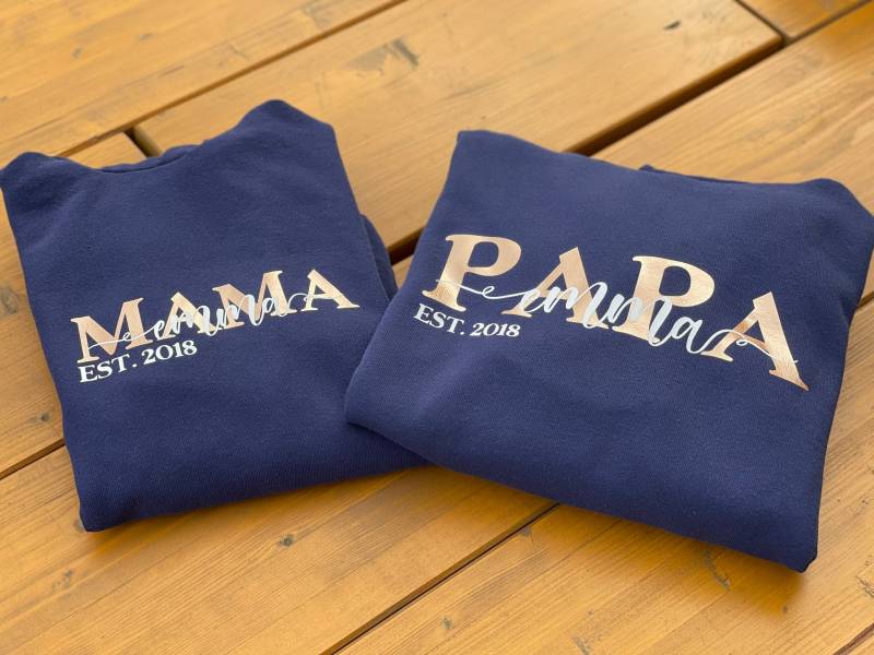 Mama + Papa 2Er Hoody Set/Personalisierte Mama & Papa Hoodys Geschenk Vater/ Dad Mom Kapuze Pullover Familie Paar von FelinusDruck