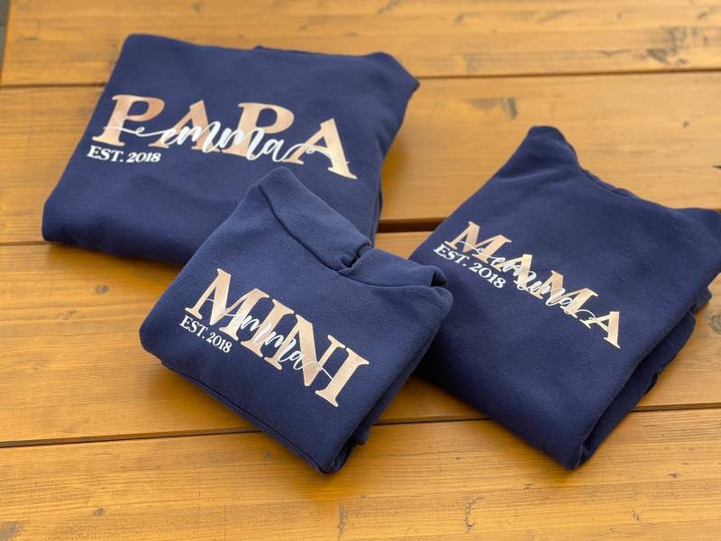Mama + Papa Mini 3Er Hoody Set/Personalisierte Mama & Papa Hoodys Geschenk Vater/ Dad Mom Kapuze Pullover Familie Baby von FelinusDruck