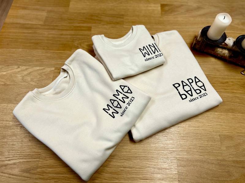 Mama + Papa Mini 3Er Pulli Set/Personalisierte Mama & Papa Sweater Geschenk Vater/ Dad Mom Sweatshirt Familie Weiß von FelinusDruck