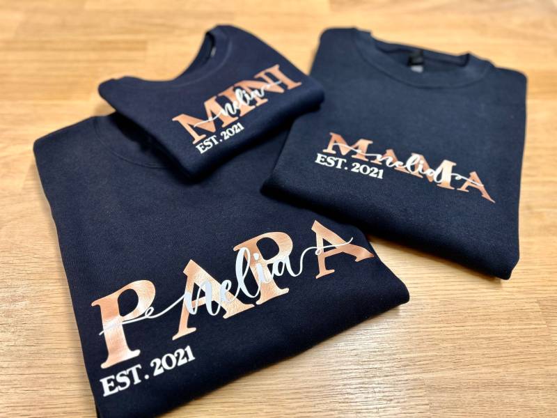 Mama + Papa Mini 3Er Pullover Set/Personalisierte Mama & Papa Geschenk Vater/ Dad Mom Sweatshirts Familie Baby Pulli von FelinusDruck