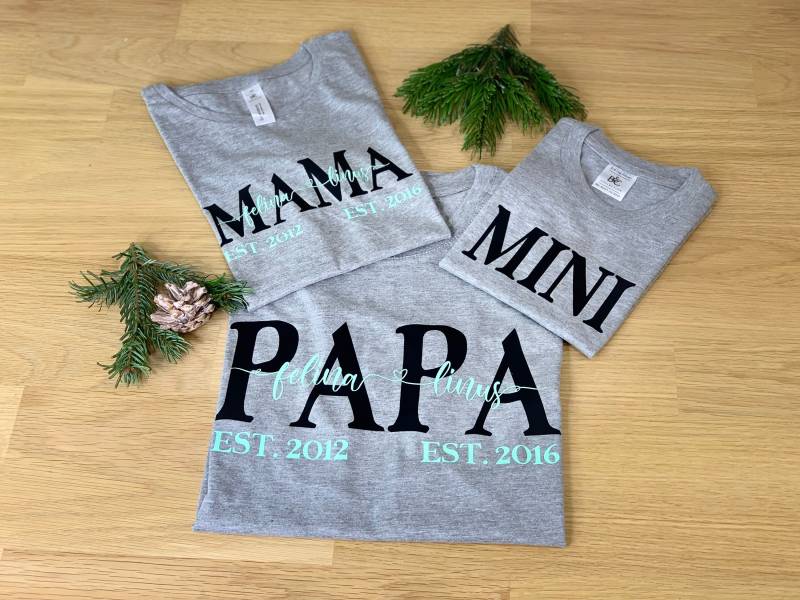 Mama + Papa Mini 3Er Shirt-Set/Personalisierte Family T-Shirts Geschenk Mama Papa Familien Shirts Für Stolze Eltern Grau von FelinusDruck