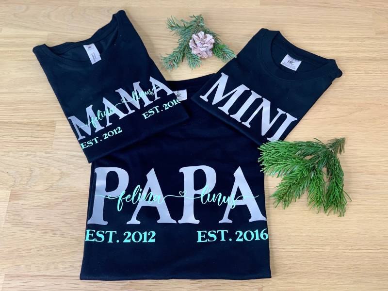 Mama + Papa Mini 3Er Shirt-Set/Personalisierte Family T-Shirts Geschenk Mama Papa Familien Shirts Für Stolze Eltern Schwarz von FelinusDruck