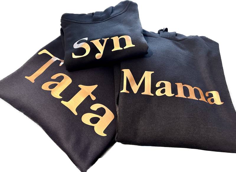 Mama + Tata Syn 3Er Hoody Set/Personalisierte Mama & Papa Hoodys Geschenk Vater/ Dad Mom Kapuze Pullover Familie Baby von FelinusDruck