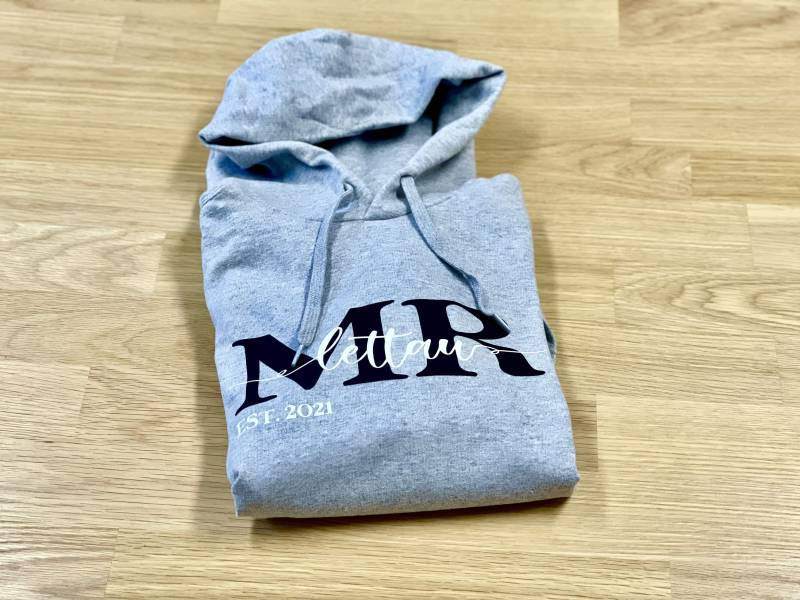Mr. Hoody/Personalisierter Mama Geschenk Wedding Hochzeit Kapuze Pullover Familie Schwarz Vater Vatertag von FelinusDruck
