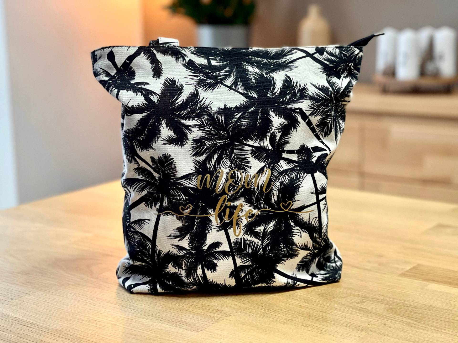 strand Palmen Tasche Personalisiert/Leopard Bag/ Shopper Reißverschluss Mama Oma Muttertag Tragetasche Einkauf von FelinusDruck