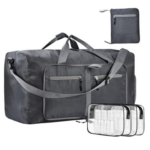 Felipe Varela Reisetasche mit Schuhfach und verstellbarem Riemen, faltbare Reisetasche für Männer und Frauen, wasserdichte Seesäcke, Wabengrau, 115L, Zusammenklappbar mit Schuhfach von Felipe Varela