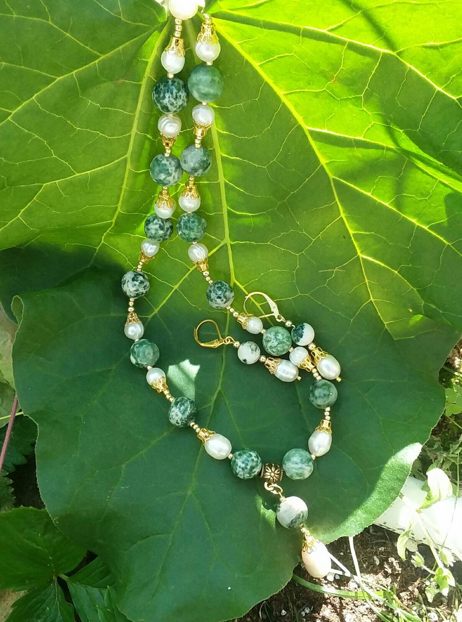 Baum Achat, Perle Und Gold Halskette Set Baum Achat, Perle Und Gold Halskette Set von FelisLapis