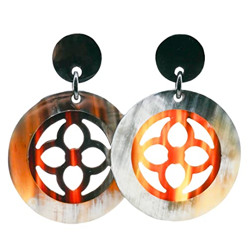 Feliss Damen Boho Ohrringe Ohrstecker hängend afrikanischer Schmuck aus 100% Horn. Große Ohrhänger in braun, kleines Geschenk. Hippie earrings aesthetic von Feliss