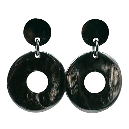 Feliss Damen Boho Ohrringe Ohrstecker hängend afrikanischer Schmuck aus 100% Horn. Große Ohrhänger in schwarz, kleines Geschenk. Hippie earrings aesthetic von Feliss