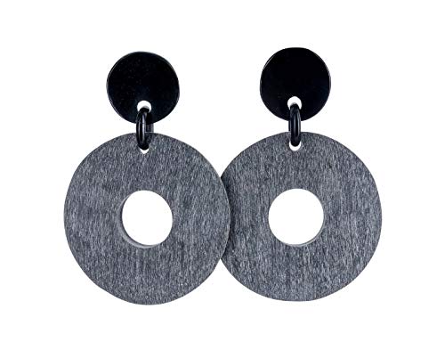 Feliss Damen Schmuck Ohrringe - große Ohrhänger schwarz grau - Geschenk für Frauen Ohrstecker aus afrikanischem Horn hängend besondere Geschenke Creolen lange Hängeohrringe Stecker rund von Feliss