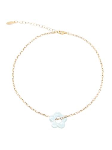 Feliss Halskette Damen Blumenkette Blumen Charm Anhänger aus Keramik Gold Kette Frauen 41 cm Boho Style Clean Girl Schmuck vergoldet feine Goldkette mit Blume von Feliss