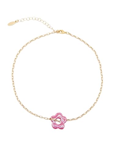 Feliss Halskette Damen Blumenkette Blumen Charm Anhänger aus Keramik Gold Kette Frauen 41 cm Boho Style Clean Girl Schmuck vergoldet feine Goldkette mit Blume von Feliss