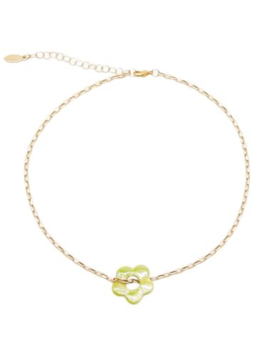 Feliss Halskette Damen Blumenkette Blumen Charm Anhänger aus Keramik Gold Kette Frauen 41 cm Boho Style Clean Girl Schmuck vergoldet feine Goldkette mit Blume von Feliss