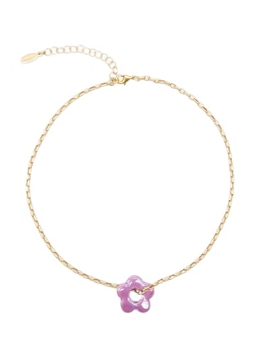 Feliss Halskette Damen Blumenkette Blumen Charm Anhänger aus Keramik Gold Kette Frauen 41 cm Boho Style Clean Girl Schmuck vergoldet feine Goldkette mit Blume von Feliss
