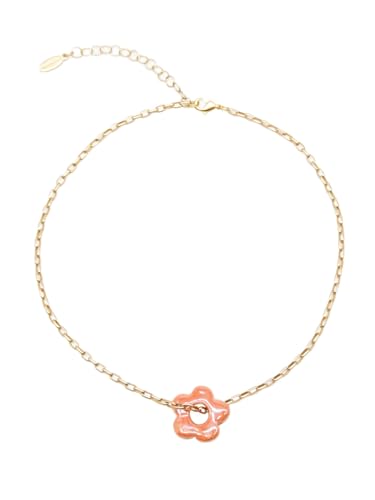 Feliss Halskette Damen Blumenkette Blumen Charm Anhänger aus Keramik Gold Kette Frauen 41 cm Boho Style Clean Girl Schmuck vergoldet feine Goldkette mit Blume von Feliss