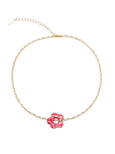 Feliss Halskette Damen Blumenkette Blumen Charm Anhänger aus Keramik Gold Kette Frauen 41 cm Boho Style Clean Girl Schmuck vergoldet feine Goldkette mit Blume von Feliss