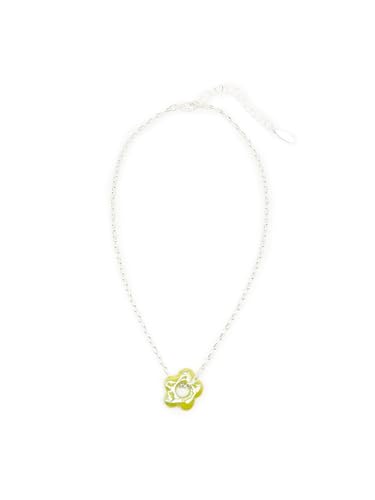 Feliss Halskette Damen Blumenkette Blumen Charm Anhänger aus Keramik Kette Silber Frauen 41 cm Boho Style Clean Girl Schmuck versilbert feine Silberkette mit Blume von Feliss