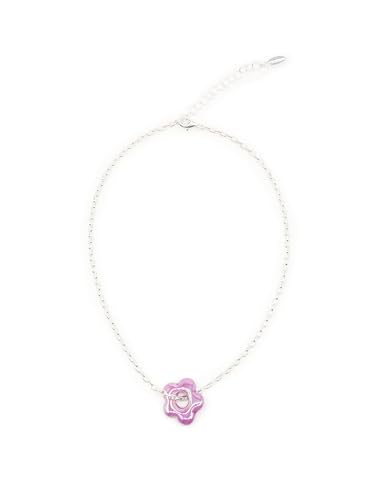Feliss Halskette Damen Blumenkette Blumen Charm Anhänger aus Keramik Kette Silber Frauen 41 cm Boho Style Clean Girl Schmuck versilbert feine Silberkette mit Blume von Feliss