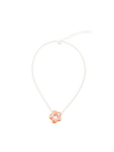Feliss Halskette Damen Blumenkette Blumen Charm Anhänger aus Keramik Kette Silber Frauen 41 cm Boho Style Clean Girl Schmuck versilbert feine Silberkette mit Blume von Feliss