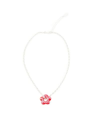 Feliss Halskette Damen Blumenkette Blumen Charm Anhänger aus Keramik Kette Silber Frauen 41 cm Boho Style Clean Girl Schmuck versilbert feine Silberkette mit Blume von Feliss