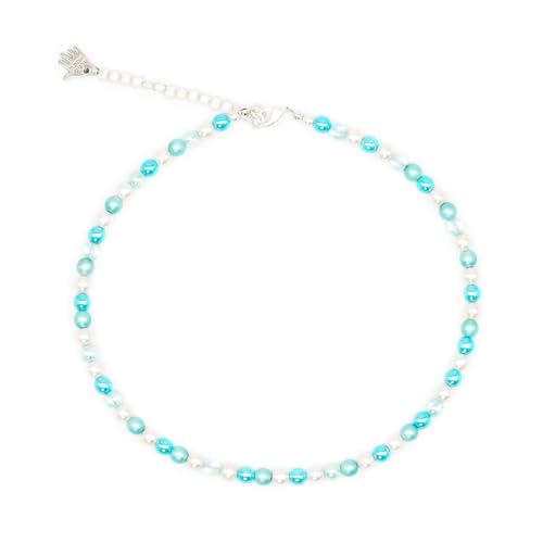 Feliss Handmade: Ketten aus Perlen, Halskette Damen. Statement Kette 45 cm lang. Choker Halsband, aesthetic Necklace Schmuck. Beads Perlenkette für Frauen in aquamarin mit Glasperlen von Feliss