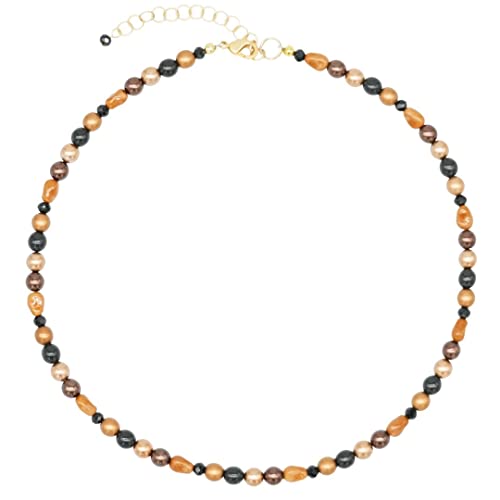 Feliss Handmade: Ketten aus Perlen, Halskette Damen. Statement Kette 45 cm lang. Choker Halsband, aesthetic Necklace Schmuck. Beads Perlenkette für Frauen in bunt mit Keramikperlen (Caramel Chocolate) von Feliss