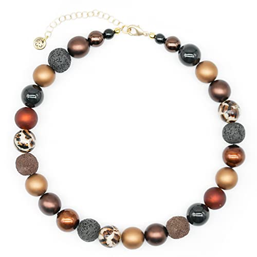 Feliss Handmade: Ketten aus Perlen Halskette Damen Statement Kette 45 cm lang in Boho Style. Choker Halsband Schmuck. Beads Perlenkette Frauen braun von Feliss