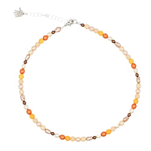 Feliss Handmade: Ketten aus Perlen, Halskette Damen. Statement Kette 45 cm lang. Choker Halsband, aesthetic Necklace Schmuck. Beads Perlenkette für Frauen in gelb mit Glasperlen von Feliss