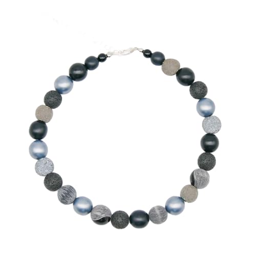 Feliss Handmade Schmuck, Kette Damen, Geburtstagsgeschenk für Frauen, Halskette ca. 45cm lang, Perlenkette, Choker, aesthetic accessoires, schwarz-grau von Feliss