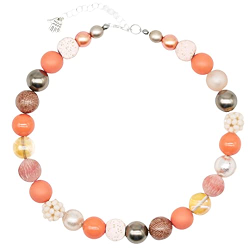Feliss Handmade: Ketten aus Perlen, Halskette Damen. Statement Kette 45 cm lang in Boho Style. Choker Halsband, aesthetic Necklace Schmuck. Beads Perlenkette für Frauen in orange mit Keramikperlen von Feliss