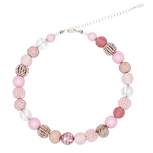 Feliss Handmade: Ketten aus Perlen, Halskette Damen. Statement Kette 45 cm lang in Boho Style. Choker Halsband, aesthetic Necklace Schmuck. Beads Perlenkette für Frauen in rosa mit Keramikperlen von Feliss