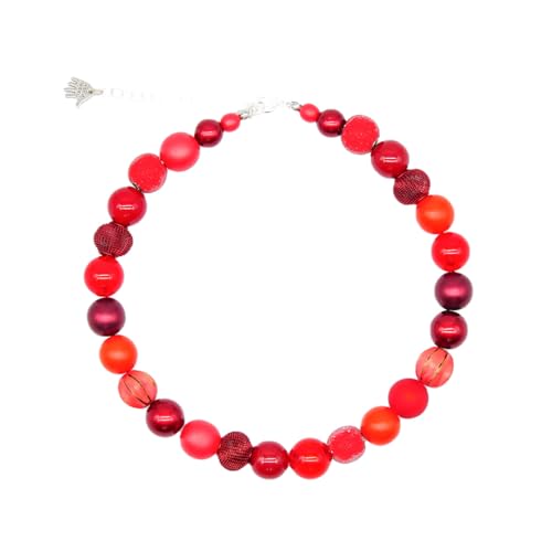 Feliss Handmade: Ketten aus Perlen, Halskette Damen. Statement Kette 45 cm lang. Choker Halsband, aesthetic Necklace Schmuck. Beads Perlenkette für Frauen in rot mit Keramikperlen von Feliss