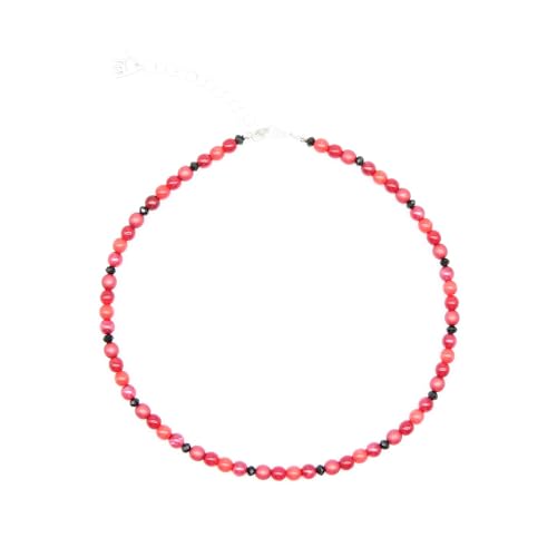 Feliss Handmade: Ketten aus Perlen, Halskette Damen. Statement Kette 45 cm lang. Choker Halsband, aesthetic Necklace Schmuck. Beads Perlenkette für Frauen in bunt mit Keramikperlen (Red Rose) von Feliss