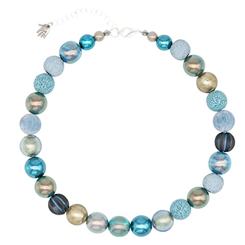 Feliss Handmade: Ketten aus Perlen, Halskette Damen. Statement Kette 45 cm lang. Choker Halsband, aesthetic Necklace Schmuck. Beads Perlenkette für Frauen in aquamarin mit Keramikperlen von Feliss