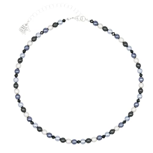 Feliss Handmade: Ketten aus Perlen, Halskette Damen. Statement Kette 45 cm lang. Choker Halsband, aesthetic Necklace Schmuck. Beads Perlenkette für Frauen in bunt mit Keramikperlen (Evening Blue) von Feliss
