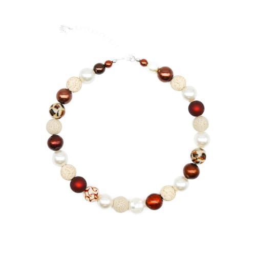 Feliss Handmade: Ketten aus Perlen Halskette Damen Statement Kette 45 cm lang in Boho Style. Choker Halsband Schmuck. Beads Perlenkette Frauen beige von Feliss