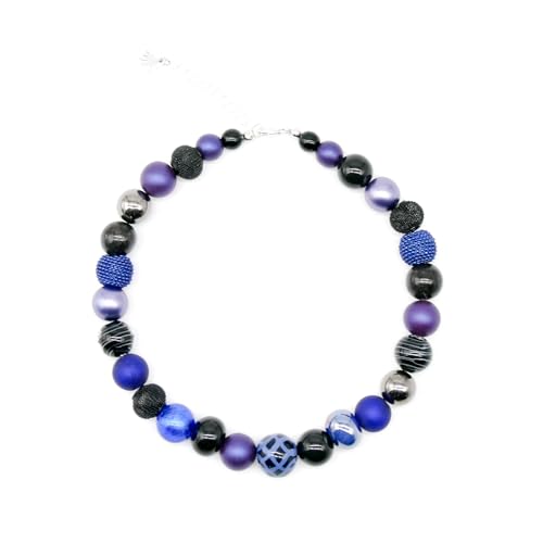 Feliss Handmade: Ketten aus Perlen Halskette Damen Statement Kette 45 cm lang in Boho Style. Choker Halsband Schmuck. Beads Perlenkette Frauen dunkelblau von Feliss
