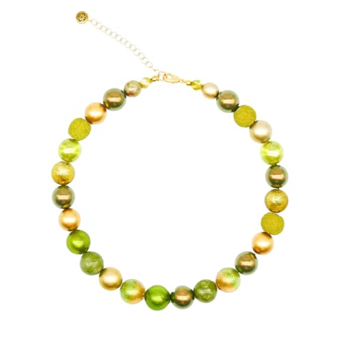 Feliss Handmade: Ketten aus Perlen Halskette Damen Statement Kette 45 cm lang in Boho Style. Choker Halsband Schmuck. Beads Perlenkette Frauen grün von Feliss