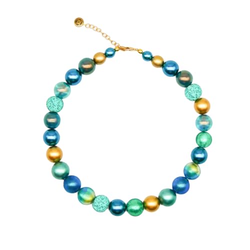 Feliss Handmade: Ketten aus Perlen Halskette Damen Statement Kette 45 cm lang in Boho Style. Choker Halsband Schmuck. Beads Perlenkette Frauen türkis von Feliss