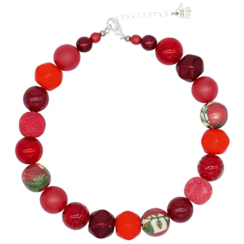 Feliss Handmade: Ketten aus Perlen Halskette Damen Statement Kette 45 cm lang in Boho Style. Choker Halsband Schmuck. Beads Perlenkette Frauen rot von Feliss