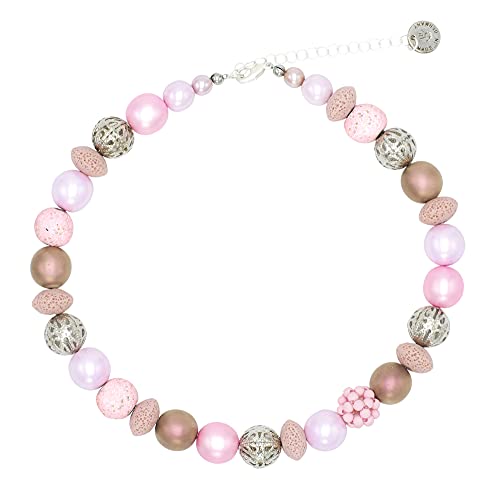 Feliss Handmade: Ketten aus Perlen, Halskette Damen. Statement Kette 45 cm lang. Choker Halsband, aesthetic Necklace Schmuck. Beads Perlenkette für Frauen in rosa mit Metallperlen von Feliss