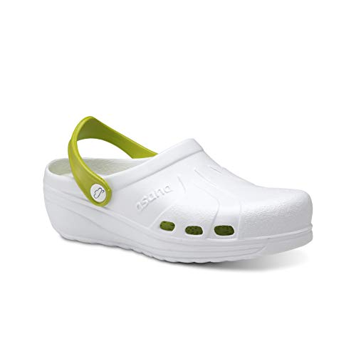 Feliz Caminar Berufsschuhe Asana, Weiß/Pistazie, Anatomische Innensohle, Arbeitsclogs für Damen (Weiss/Pistazie, EU Schuhgrößensystem, Erwachsene, Damen, Numerisch, M, 38) von Feliz Caminar