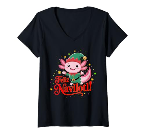Damen Feliz Navilotl Weihnachtsfest für Axolotl-Liebhaber T-Shirt mit V-Ausschnitt Damen Feliz Navilotl Weihnachtsfest für Axolotl-Liebhaber T-Shirt mit V-Ausschnitt von Feliz Navilotl Souvenirs and More