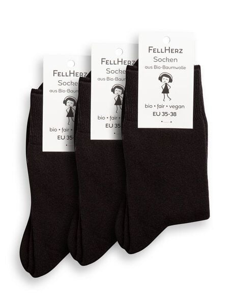 FellHerz 3er Pack Kuschel-Socken mit Bio-Baumwolle schwarz von FellHerz