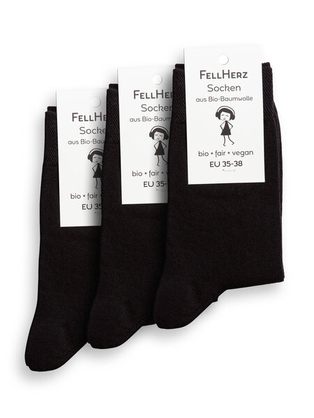 FellHerz 3er Pack Socken mit Bio-Baumwolle schwarz von FellHerz